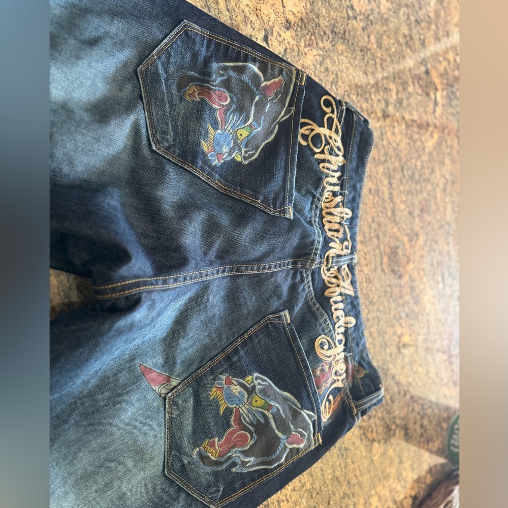 Embroidered Blue Jeans with Cartoon Design